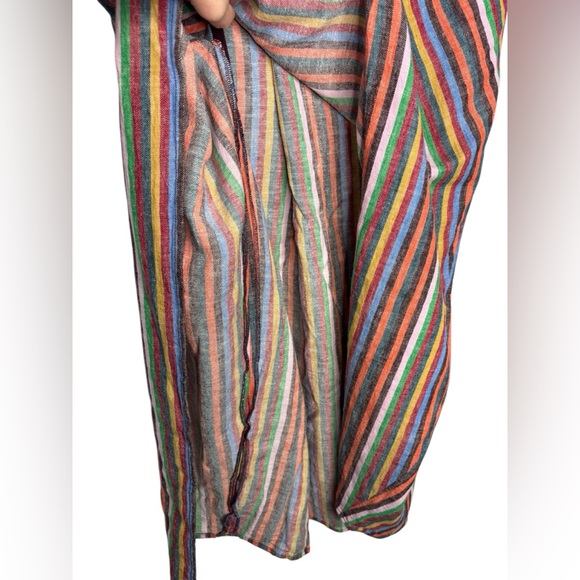 Madewell Rainbow Stripe Overlay Faux Wrap Midi Skirt Linen Cotton Retro Medium - Picture 4 of 12